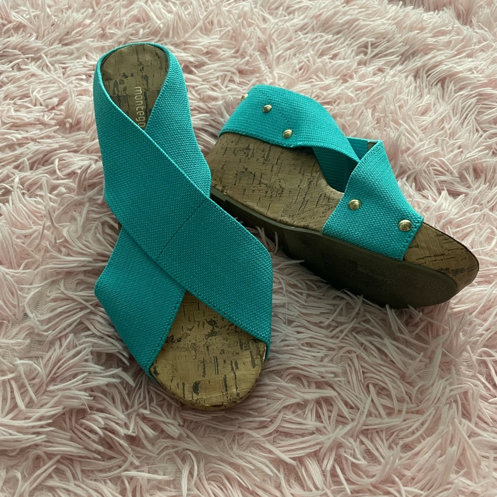 Blue Cork Wedge Platforms